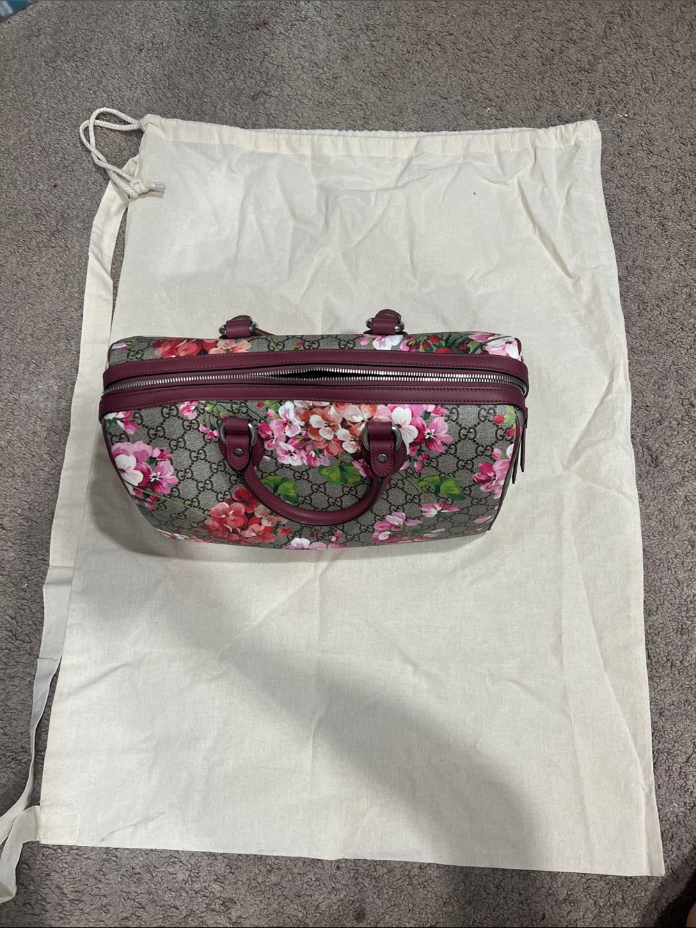 Gucci GG Supreme Blooms Floral Boston Travel Duffel Bag Rare - Picture 13 of 14
